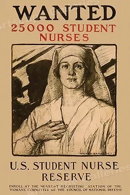  Wanted 25000 Student Nurses   WWI Classic Nursing Medical Poster - 24x36 • $25.95