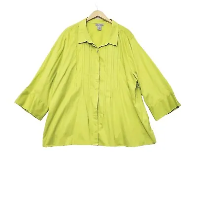 Maggie Barnes For Catherines Womens Blouse Pintuck Size 3X Green Button Up Top • $13.75