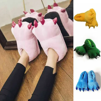 3D Animal Monster Dinosaur Feet Slipper Soft Funny Shoes Women Men Novelty • £9.58