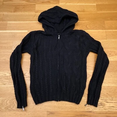 £14.99 • Buy Vintage Hooded Cable Knit Cardigan M UK 10 12 Jumper Sweater Full Zip 90s Y2K