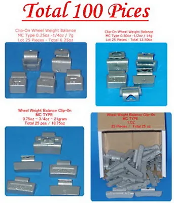 100 Pcs ASSORTMENT CLIP-ON WHEEL WEIGHT BALANCE MC STYLE 0.25 0.50 0.75 1.00 Oz • $29.99