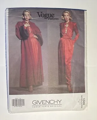 Vogue 1046 GIVENCHY Sewing Pattern Long Dress & Coat Size 12 UCFF 1992 • $49.99