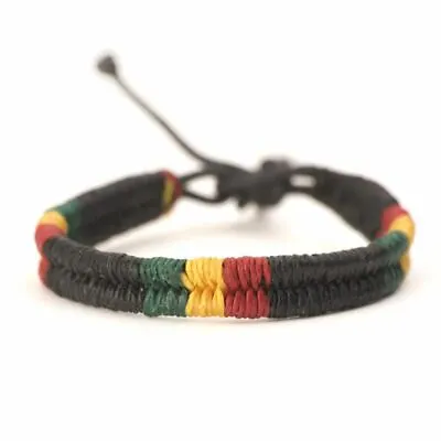 Rasta Bracelet Black Cotton Cord Waxed Friendship Bob Marley  - 81stgeneration • $13.92