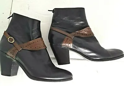 $59 • Buy Ankle Boots Black Brown Leather Zip Harness Everybody BZ MODA  Anthropologie 7