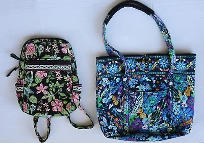 Vera Bradley Floral Black Blue Botanica Backpack Handbag Purse Shoulder Bag Tote • $30