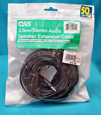 New QVS 50 Ft 3.5mm Stereo Audio Speaker Extension Cable 1/8  Mini M/F • $6.79