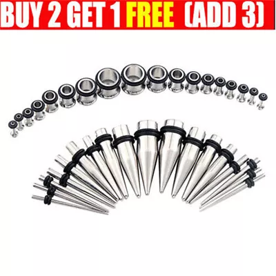 36x Surgical Steel Ear Taper Kit Stretching Tapers Stretchers Piercing Plugs CA • £8.99