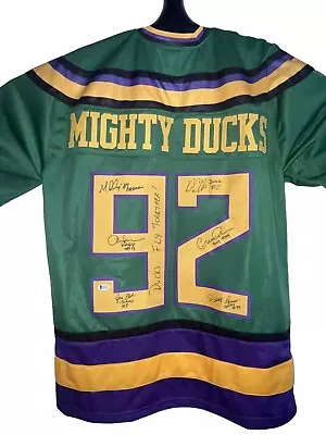 Mighty Ducks Cast Signed Green Jersey With  Ducks Fly Together!  • $160