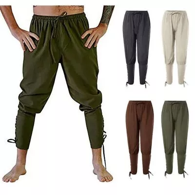 Renaissance Medieval Irish Peasant Pirate Costume Men Loose Viking Pant Trousers • £12.59