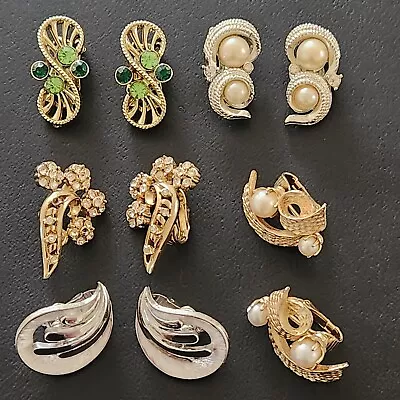 ALL SIGNED Vintage Earring Lot 2 Coro Crown Trifari Kramer Lisner Rhinestone 144 • $0.99