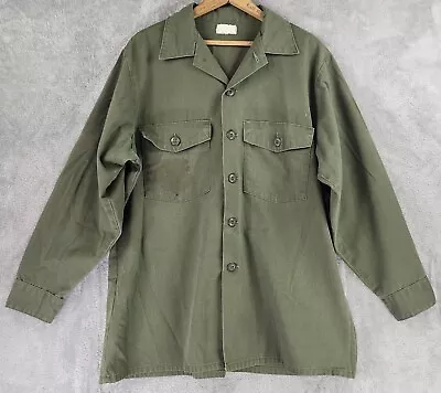 Military Shirt Mens 16 1/2 / 32 Green Distressed Worn Button Up Long Sleeve • $44.99