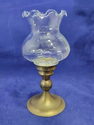 Vintage Brass Candlestick Holder With Clear Glass Hurricane Chimney  • $18.50