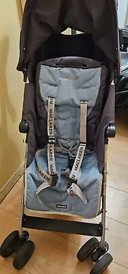 Maclaren Pushchair Umbrella Pram Baby Buggy  Blue With Rain Cover • £59