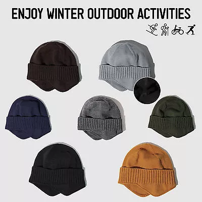 Men Women Winter Knitted Hat Warm Fleece Earflaps Windproof  Sport B9Q8 • $9.94