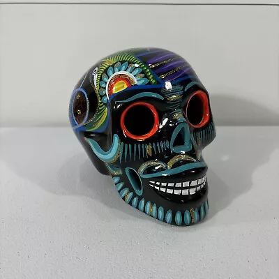 Hand Painted Glossy Ceramic Sugar Skull Dia Del Muerto Calverita Guerrero 6” • $21.95