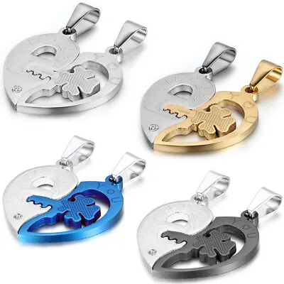 2PCS Lock&Key  I LOVE YOU Matching Couple Necklace Stainless Steel Heart Pendant • $9.89