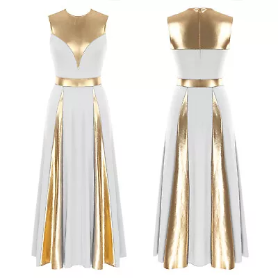 Womens Metallic Liturgical Praise Dance Dress Lyrical Sleeveless Worship Dress • $21.69