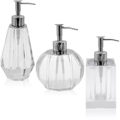 Refillable Crystal Clear Glass Lotion Liquid Hand Wash Soap Dispensers • £18.99