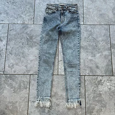 Zara Trafaluc Denim Acid Wash Speckled Raw Hem Skinny Jeans Size UK 6 US 2 EU 34 • £9