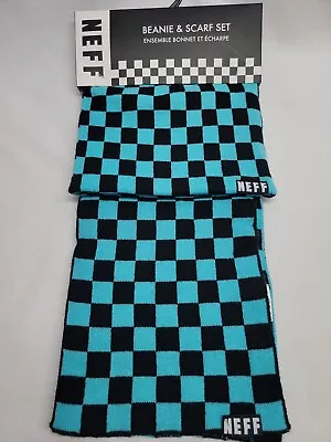 Neff Beanie & Scarf Set Checkerboard Black / Turquoise #N0Y3MPPXV • $20