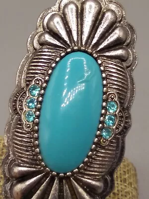 Vintage Stretch Ring Large Faux Turquoise Silver Tone Ring • $6.22