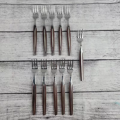 Eldan ELD2 Cocktail Forks Brown Stainless Steel Japan MCM Glossy Flatware 11 Pc. • $44