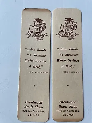 Vintage 2 Brentwood Book Shop Bookmark Lot Duttons Bookstore 1950s 1960s OWL • $5.99