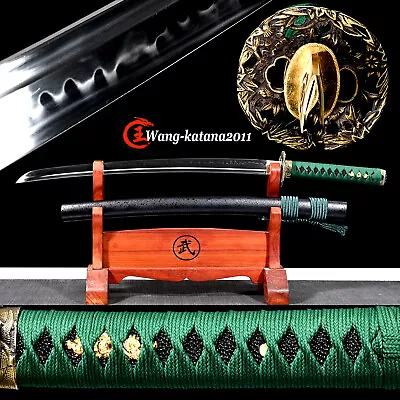 30'' Green Leaves Wakizashi T10 Clay Tempered Japanese Samurai Sword Real Hamon • $108