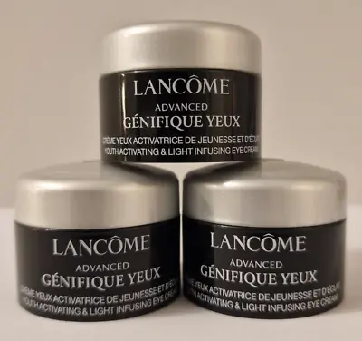 ~ NEW ~ SET OF 3 X LANCOME ADVANCED GENIFIQUE YEUX EYE CREAM 5ml TRAVEL SZ POTS • £16.99