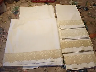 Vintage Wamsutta B. Altman White And Beige Lace 2 Sheets 4 Pillowcases • $69.99