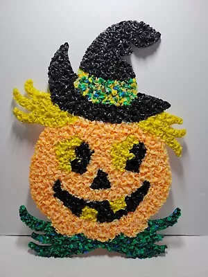 Vintage Pumpkin Jack-O-Lantern Melted Plastic Popcorn Decoration Halloween 22  • $25