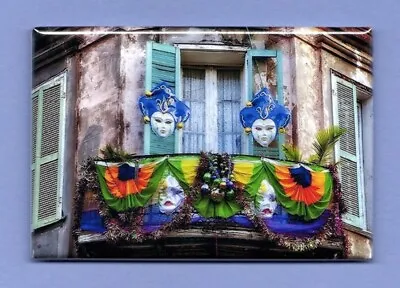 French Quarter *2x3 Fridge Magnet* New Orleans Balcony Parade Mardi Gras Masks • $8.95