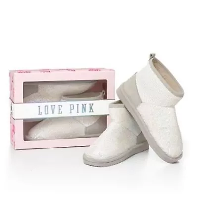 Victorias Secret Pink White Sequins Bling Fur Mukluks Boots NWT M 7-8 • $149.95