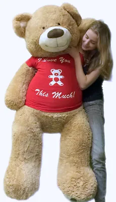 5 Foot Giant Teddy Bear Soft 60 Inch New Wears T-shirt I LOVE YOU THIS MUCH • $197.11