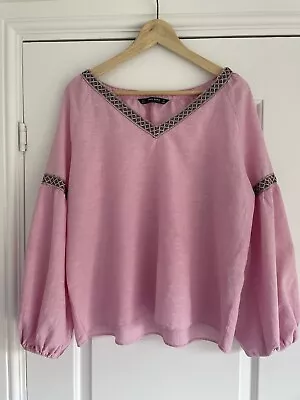 Women's Zara Balloon-sleeve Linen Blend Blouse/top - Size L • $9.93