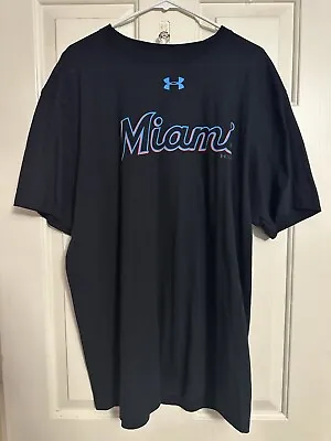 Under Armour Heat Gear Miami Marlins Black Short Sleeve T Shirt Men’s XL • $14.99