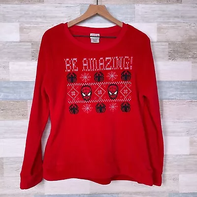 $24.98 • Buy Spiderman Plush Knit Fair Isle Holiday Sweater Red Christmas Cozy Womens Large