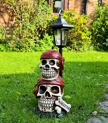 Halloween Skull Solar Garden Welcome Ornament Outdoor Weatherproof LED Lights • £9.95