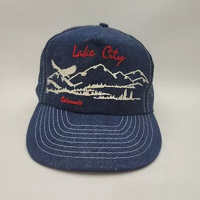 Vintage Lake City Colorado Mesh Snapback Trucker Hat Ball Cap Navy Blue • $15.99