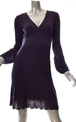 MISSONI Wool Viscose Plum Purple Knit Dress Bell Sleeves Size IT 42 US S/M • $84