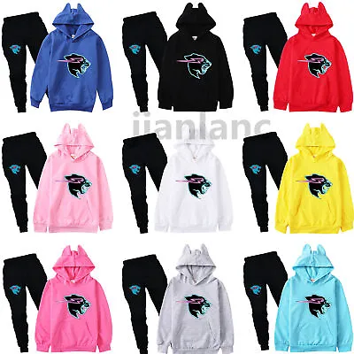 Boys Girls Mr Beast Lightning Cat Hooded Tracksuit Cosplay Costume Hoodies+Pants • £13.99