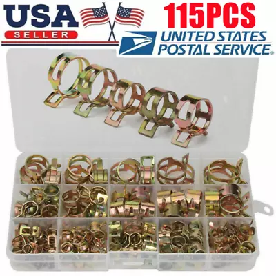 115 Spring Hose Clamp 6-22mm Fastener Kit Fuel Water Line Pipe Air Tube Clip Set • $12.79