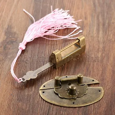 Vintage Chinese Style Carved Bird Flower Padlock Key & Latch Hasps Clasp Latches • $5.48