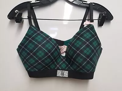 Victoria's Secret 11229240 Shine Patch T-Shirt Wireless Bra 38B Green Plaid 5ZP6 • $27.99