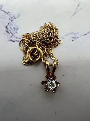 Vintage 14k Yellow Gold Filled Natural Diamond Solitaire Pendant On Dainty Chain • $149
