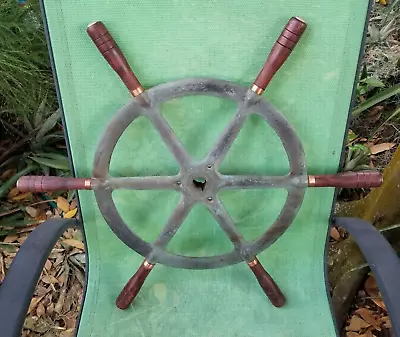 Vintage Bronze Brass & Wood Ship Sterring Wheel 21 Inch  Boat Nautical Antique • $250