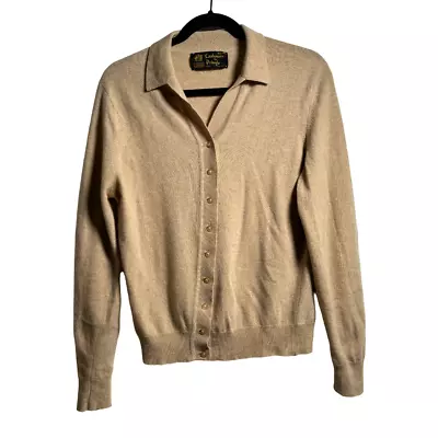VTG Pringle Of Scotland Sweater Womens M Tan Cashmere Cardigan Buttons Collared • $99