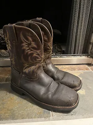 JUSTIN STAMPEDE BOOTS Work Safety Steel Toe Leather Cowboy Western WK4690 12 EE • $69.99