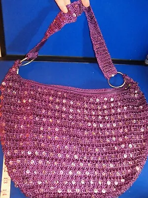 Vtg NEW Avon Crocheted Sequin Handbag Bag Purple BOHO TOTE Shoulder 2006 NOS • $19.99