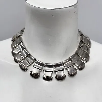 Vintage TANE Or TANI Sterling Necklace Mexico 207 Grams 15 1/2  By 1 1/8  • $705.88